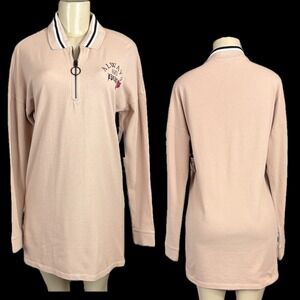 Volcom Pique Boo Dress Womens Small Mushroom Beige Long Sleeve Quarter Zip Polo